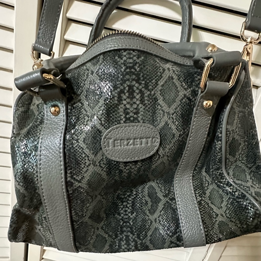 Terzetto Snakeskin Pattern Genuine Leather Satchel NWOT
